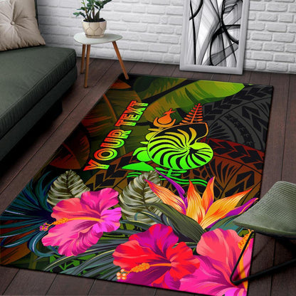 New Caledonia Polynesian Personalised Area Rug - Hibiscus and Banana Leaves