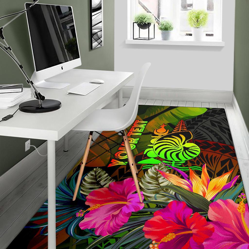 New Caledonia Polynesian Personalised Area Rug - Hibiscus and Banana Leaves