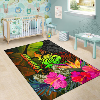 New Caledonia Polynesian Personalised Area Rug - Hibiscus and Banana Leaves