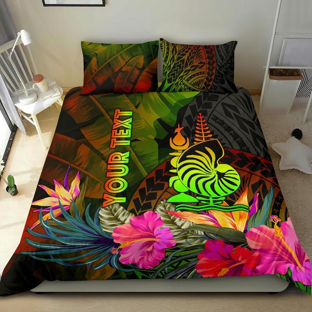 New Caledonia Polynesian Personalised Bedding Set- Hibiscus And Banana Leaves