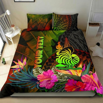 New Caledonia Polynesian Personalised Bedding Set- Hibiscus And Banana Leaves