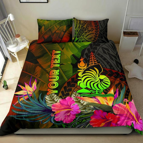 New Caledonia Polynesian Personalised Bedding Set- Hibiscus And Banana Leaves