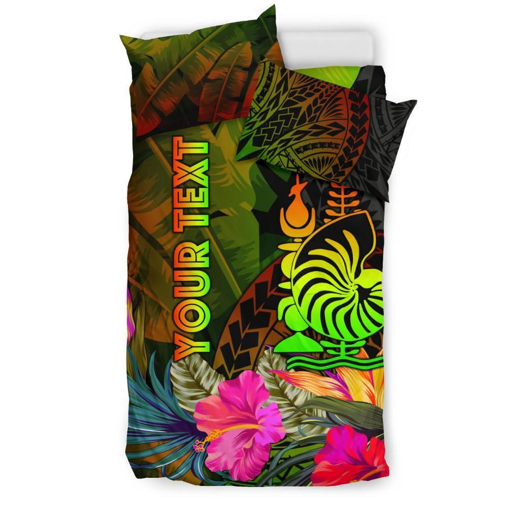 New Caledonia Polynesian Personalised Bedding Set- Hibiscus And Banana Leaves