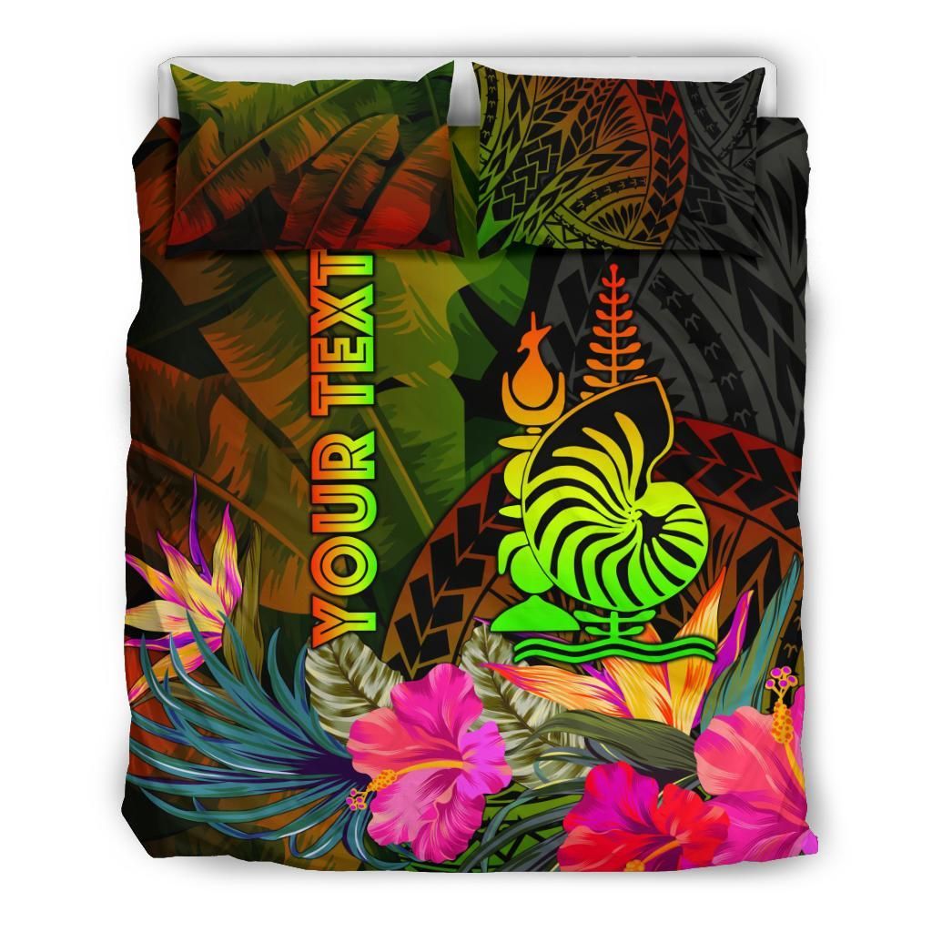 New Caledonia Polynesian Personalised Bedding Set- Hibiscus And Banana Leaves