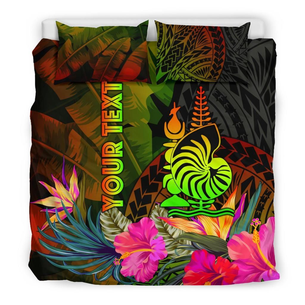 New Caledonia Polynesian Personalised Bedding Set- Hibiscus And Banana Leaves