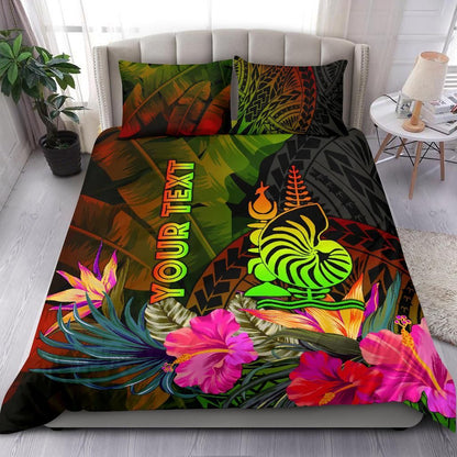 New Caledonia Polynesian Personalised Bedding Set- Hibiscus And Banana Leaves