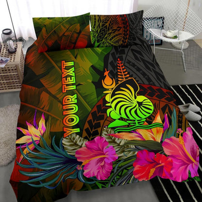 New Caledonia Polynesian Personalised Bedding Set- Hibiscus And Banana Leaves