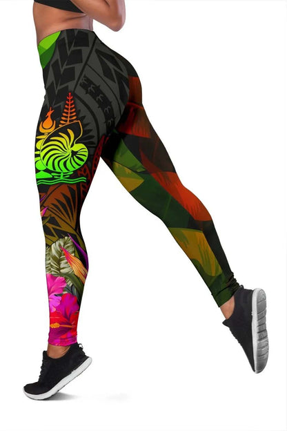 New Caledonia Polynesian Personalised Legging- Hibiscus and Banana Leaves