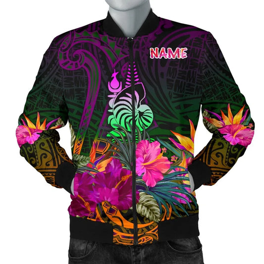 New Caledonia Polynesian Personalised Bomber Jacket - Summer Hibiscus