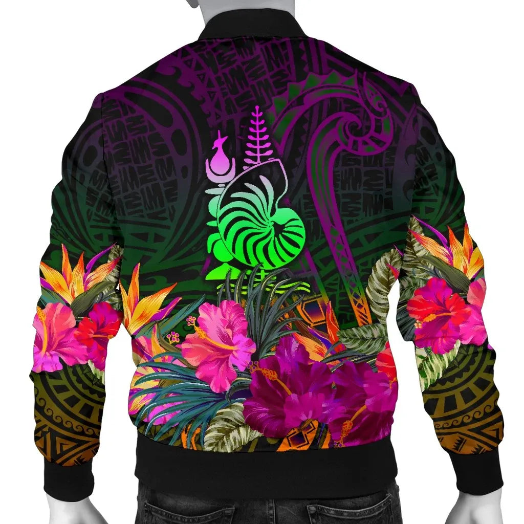 New Caledonia Polynesian Personalised Bomber Jacket - Summer Hibiscus