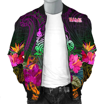 New Caledonia Polynesian Personalised Bomber Jacket - Summer Hibiscus