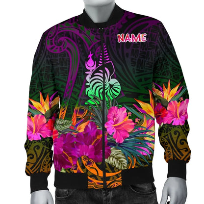 New Caledonia Polynesian Personalised Bomber Jacket - Summer Hibiscus