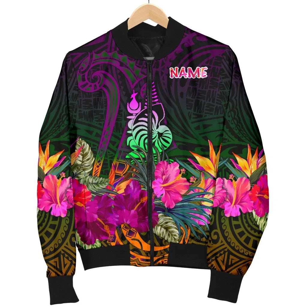 New Caledonia Polynesian Personalised Bomber Jacket - Summer Hibiscus