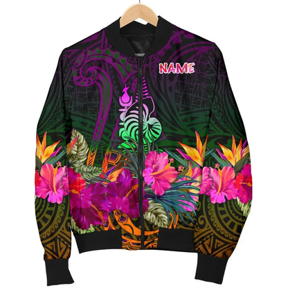 New Caledonia Polynesian Personalised Bomber Jacket - Summer Hibiscus