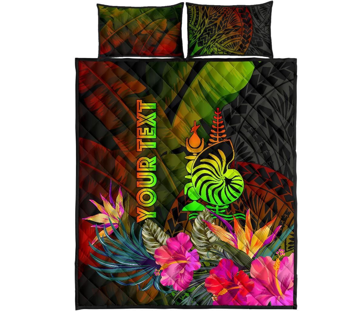 New Caledonia Polynesian Personalised Quilt Bed Set - Hibiscus and Banana Leaves