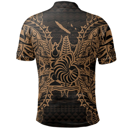 New Caledonia Polo Shirt - New Caledonia Coat Of Arms Map Polynesian Tattoo Gold