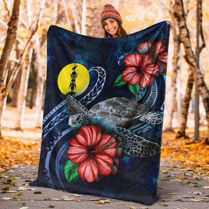 New Caledonia Polynesian Premium Blanket - Blue Turtle Hibiscus