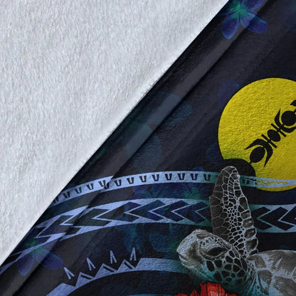 New Caledonia Polynesian Premium Blanket - Blue Turtle Hibiscus