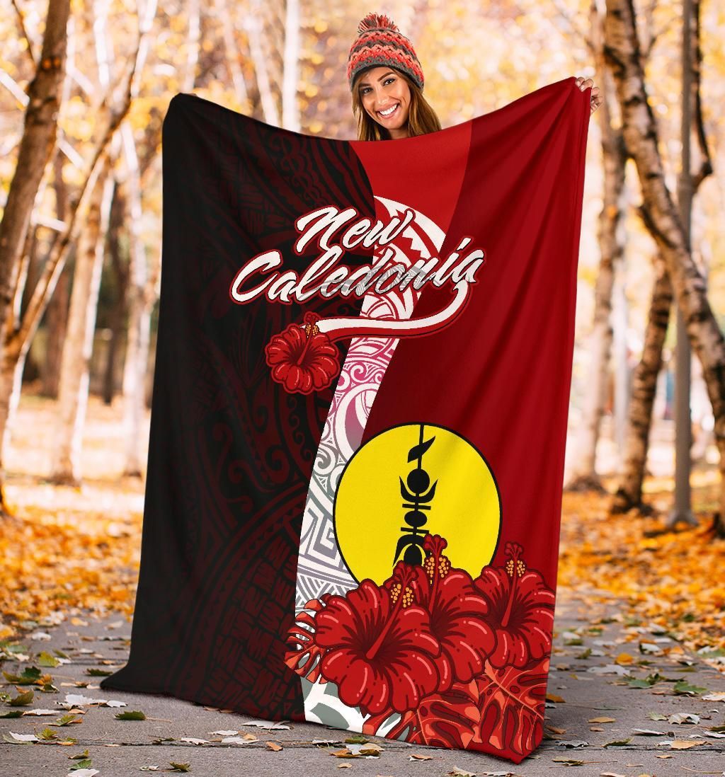 New Caledonia Polynesian Premium Blanket - Coat Of Arm With Hibiscus