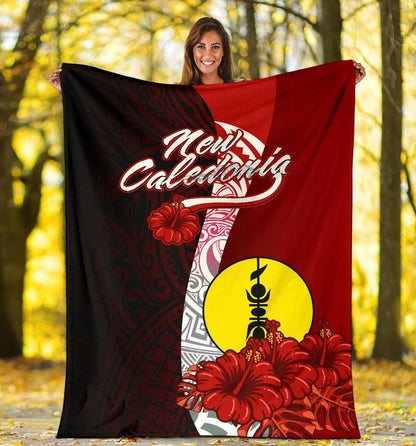 New Caledonia Polynesian Premium Blanket - Coat Of Arm With Hibiscus