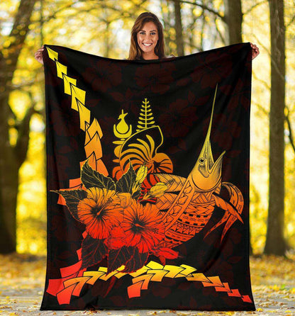 New Caledonia Polynesian Premium Blanket - Swordfish With Hibiscus