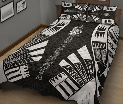 New Caledonia Quilt Bed Set - New Caledonia Coat Of Arms & Polynesian White Tattoo Style