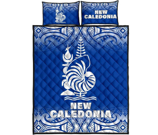 New Caledonia Quilt Bed Set - New Caledonia Coat Of Arms Polynesian Tattoo Blue Fog Style