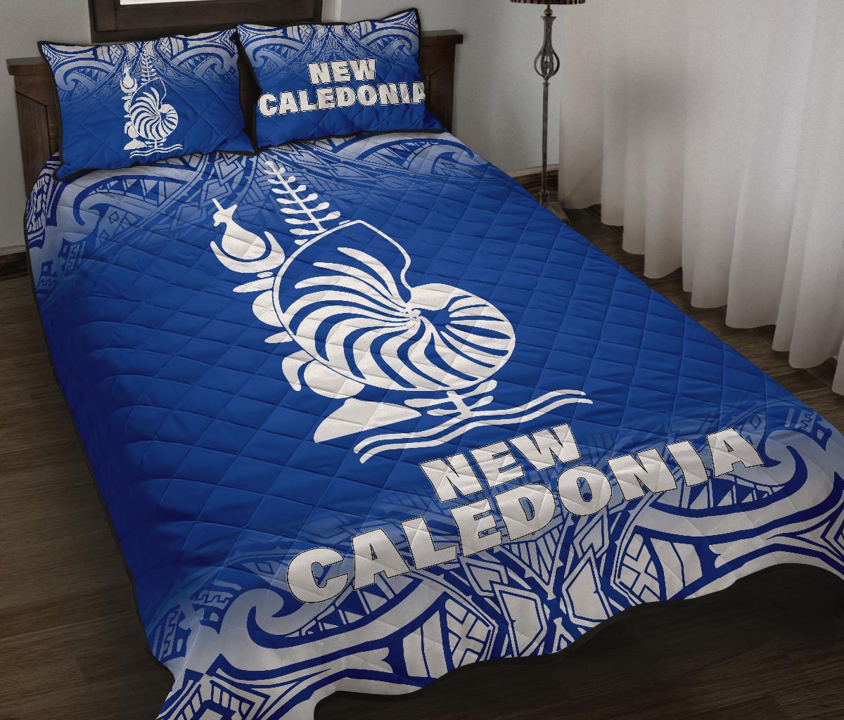 New Caledonia Quilt Bed Set - New Caledonia Coat Of Arms Polynesian Tattoo Blue Fog Style