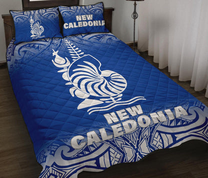 New Caledonia Quilt Bed Set - New Caledonia Coat Of Arms Polynesian Tattoo Blue Fog Style