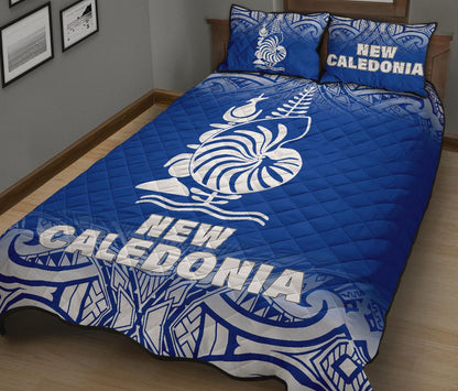 New Caledonia Quilt Bed Set - New Caledonia Coat Of Arms Polynesian Tattoo Blue Fog Style