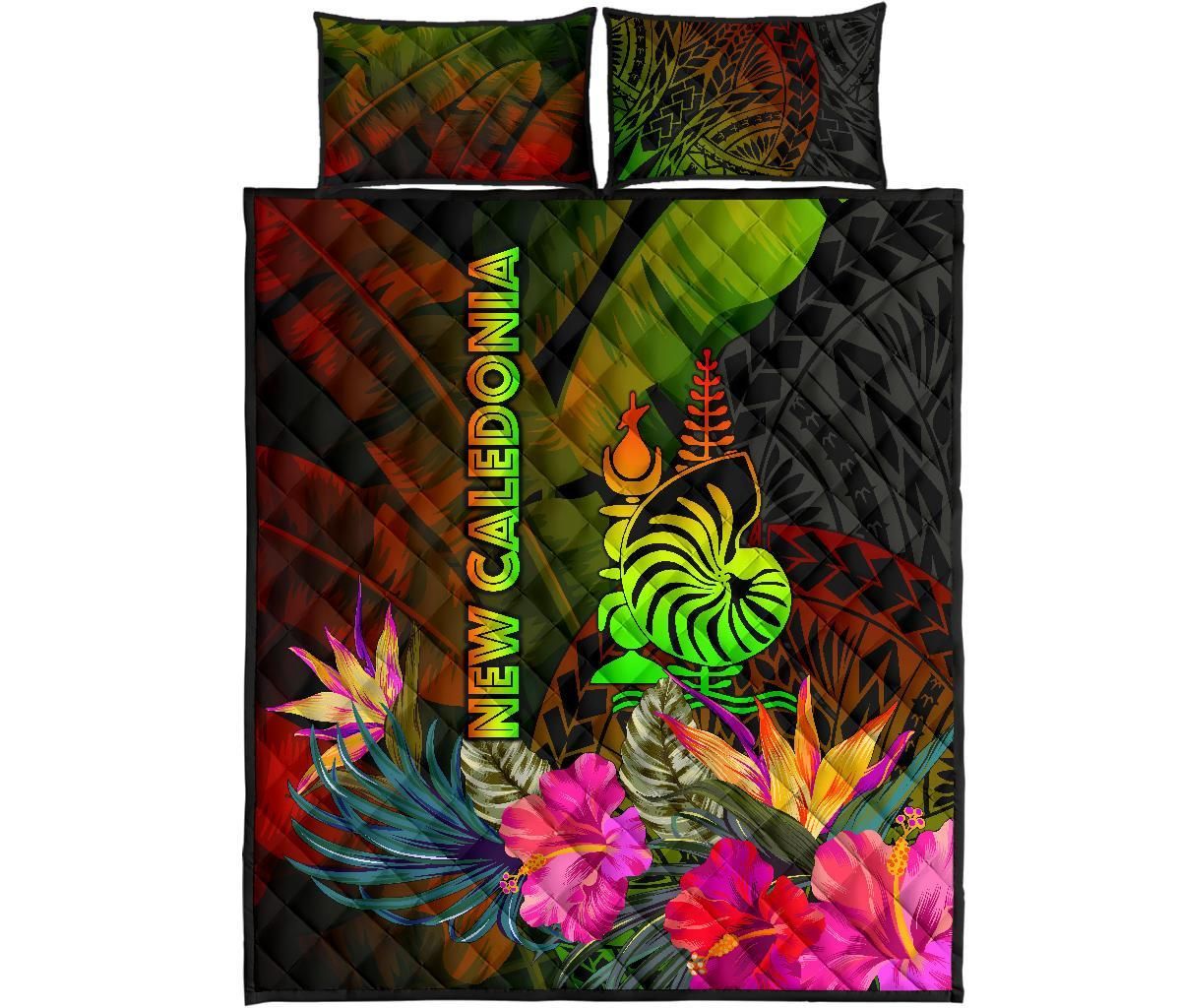 New Caledonia Polynesian Quilt Bed Set- Hibiscus and Banana Leaves