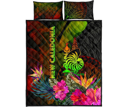 New Caledonia Polynesian Quilt Bed Set- Hibiscus and Banana Leaves