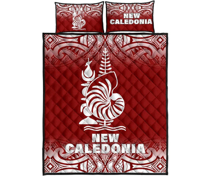 New Caledonia Quilt Bed Set - New Caledonia Coat Of Arms Polynesian Tattoo Red Fog Style