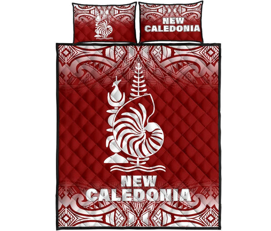 New Caledonia Quilt Bed Set - New Caledonia Coat Of Arms Polynesian Tattoo Red Fog Style