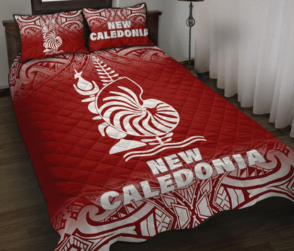 New Caledonia Quilt Bed Set - New Caledonia Coat Of Arms Polynesian Tattoo Red Fog Style