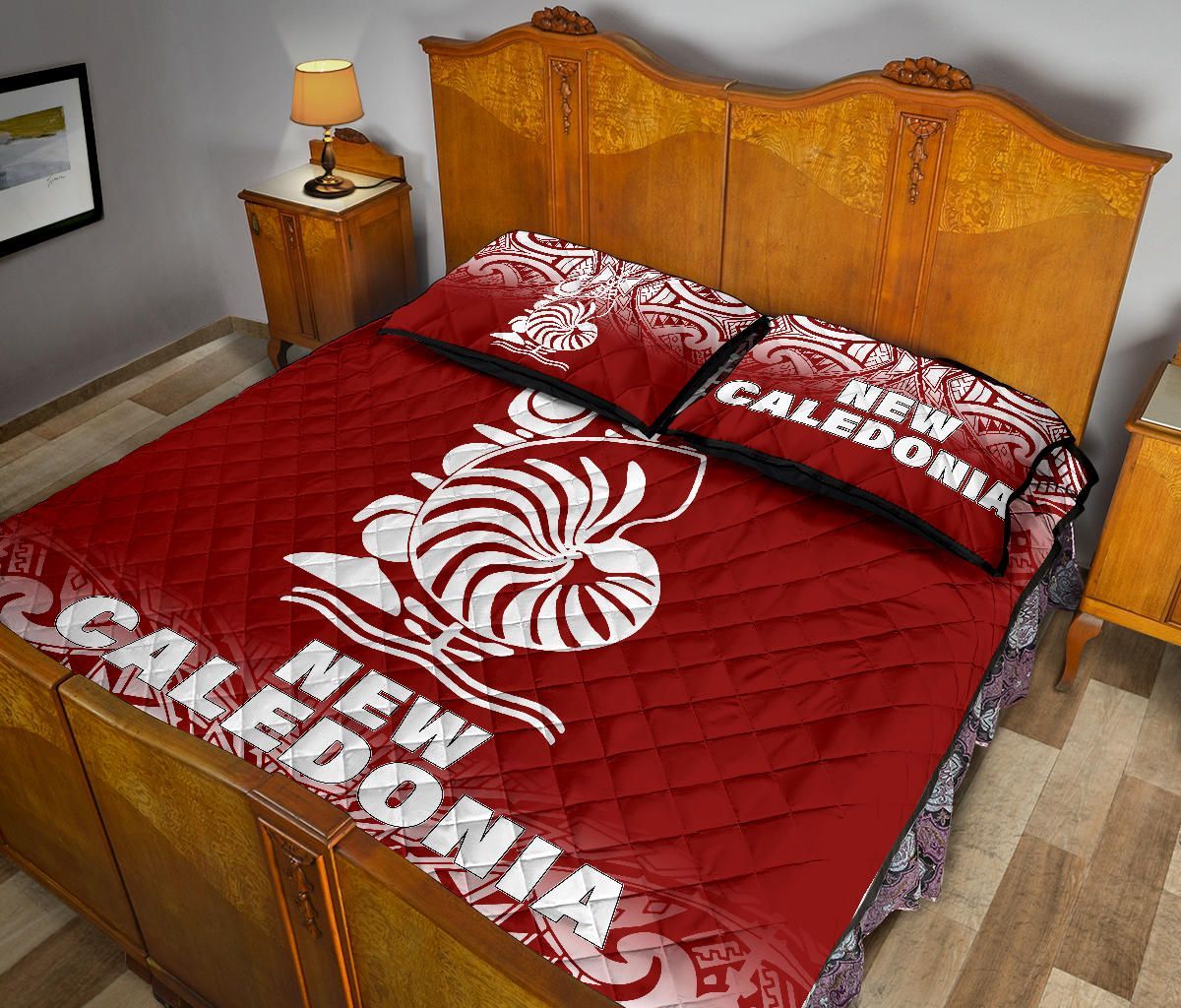 New Caledonia Quilt Bed Set - New Caledonia Coat Of Arms Polynesian Tattoo Red Fog Style