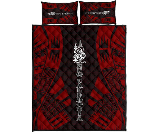 New Caledonia Quilt Bed Set - New Caledonia Coat Of Arms & Polynesian Red Tattoo Style
