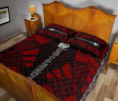 New Caledonia Quilt Bed Set - New Caledonia Coat Of Arms & Polynesian Red Tattoo Style