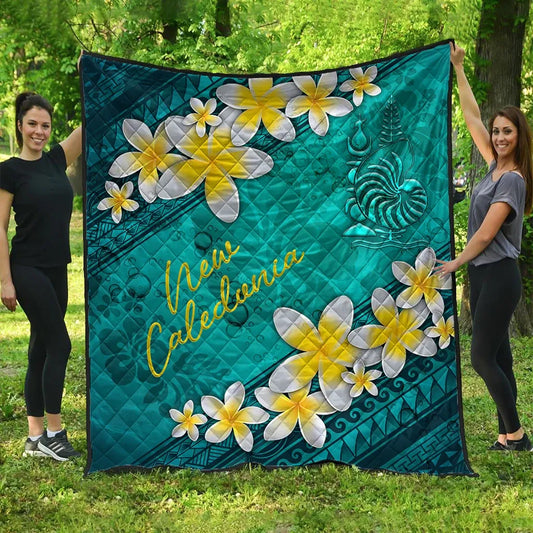 New Caledonia Polynesian Quilt - Plumeria With Blue Ocean
