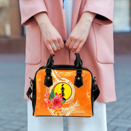New Caledonia Polynesian Shoulder Handbag - Orange Floral With Seal