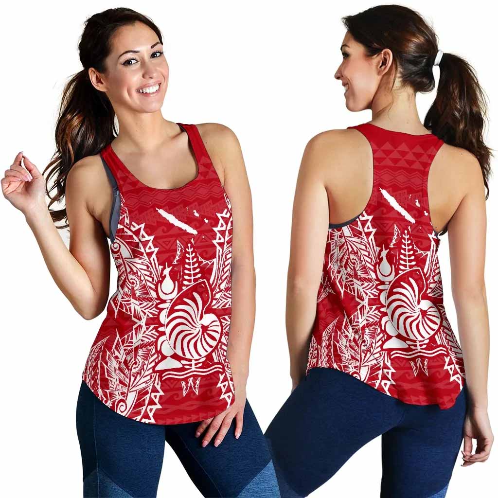 New Caledonia Polynesian Women Tank Top Map Red White