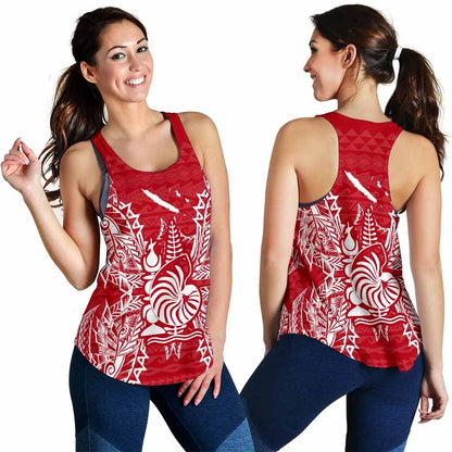 New Caledonia Polynesian Women Tank Top Map Red White