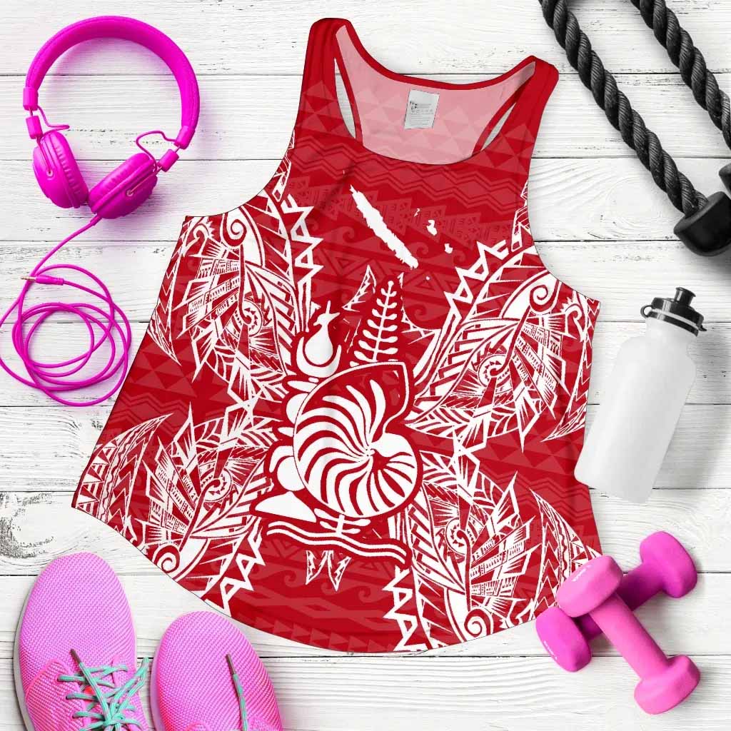 New Caledonia Polynesian Women Tank Top Map Red White