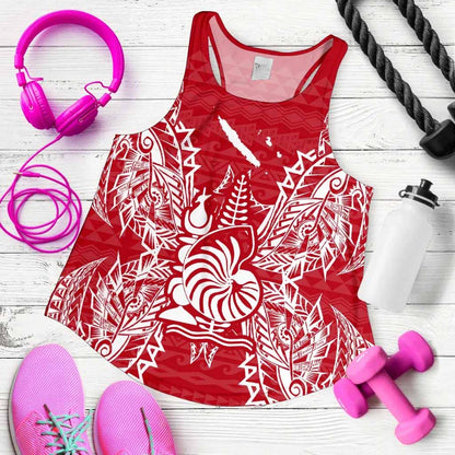 New Caledonia Polynesian Women Tank Top Map Red White