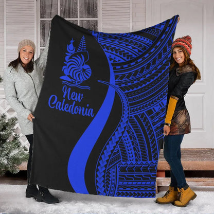 New Caledonia Premium Blanket - Blue Polynesian Tentacle Tribal Pattern Crest