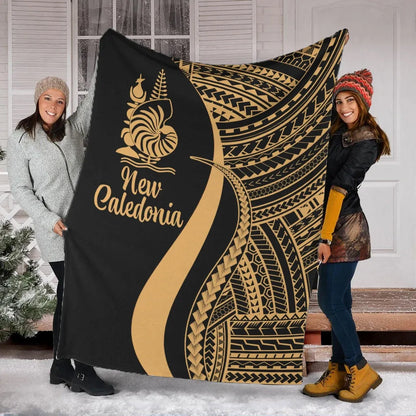 New Caledonia Premium Blanket - Gold Polynesian Tentacle Tribal Pattern Crest