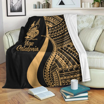 New Caledonia Premium Blanket - Gold Polynesian Tentacle Tribal Pattern Crest