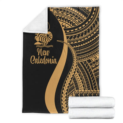 New Caledonia Premium Blanket - Gold Polynesian Tentacle Tribal Pattern Crest