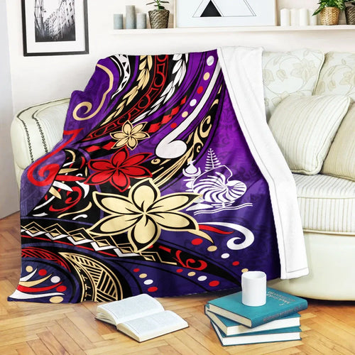New Caledonia Premium Blanket - Tribal Flower With Special Turtles Purple Color