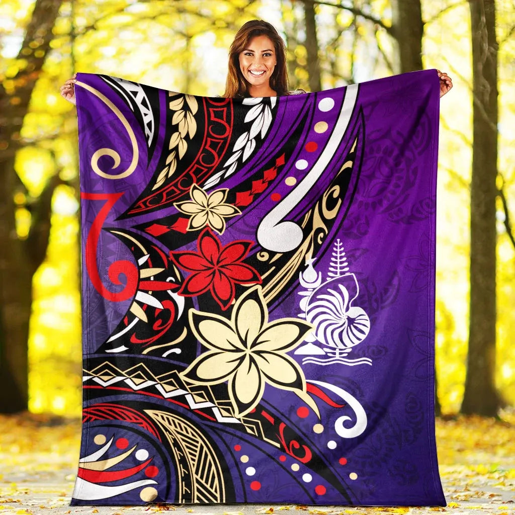 New Caledonia Premium Blanket - Tribal Flower With Special Turtles Purple Color